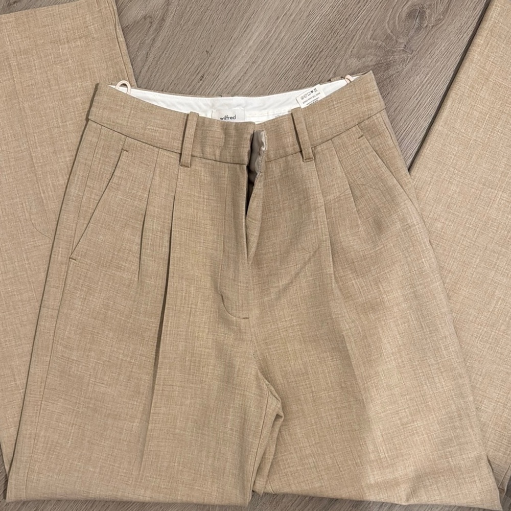 Aritzia Tan Dress Pants with Front Pleats and Classic Trouser Cut